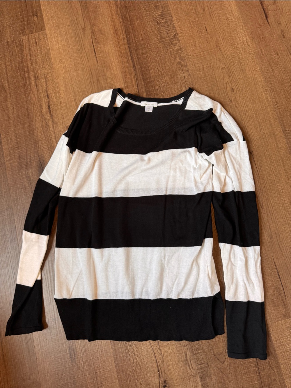 Garnet Hill Black and White Striped Long Sleeve Top